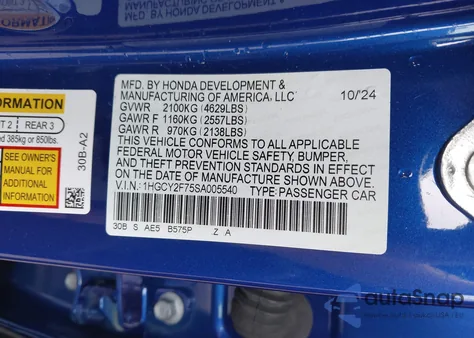 2025 Honda Accord Hybrid Sport-L z USA, uszkodzony, nr VIN 1HGCY2F75SA005540